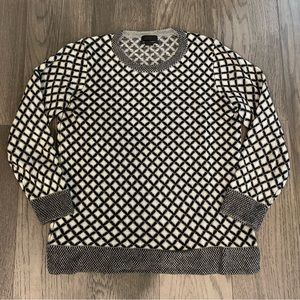 J Crew Collection Cashmere Diamond Sweater Cream, Grey, Black Pattern Sz Small